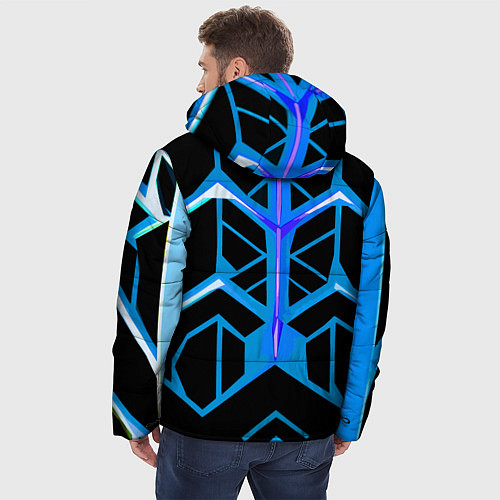 Мужская зимняя куртка Blue lines on a black background / 3D-Черный – фото 4