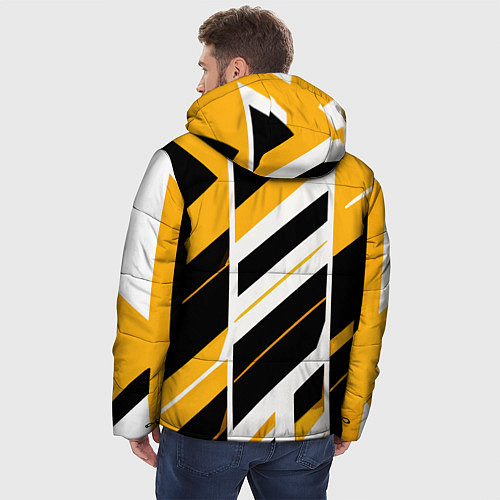 Мужская зимняя куртка Black and yellow stripes on a white background / 3D-Черный – фото 4