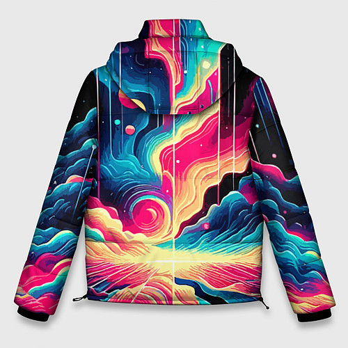 Мужская зимняя куртка Neon space fantasy - ai art / 3D-Красный – фото 2