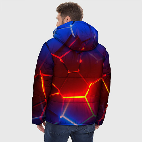 Мужская зимняя куртка Светящиеся лавой неоновые плиты в разломе / 3D-Черный – фото 4