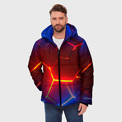 Куртка зимняя мужская Светящиеся лавой неоновые плиты в разломе, цвет: 3D-черный — фото 2