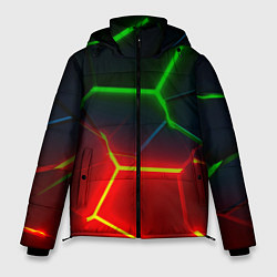 Куртка зимняя мужская Зеленые и красные неоновые плиты в разломе, цвет: 3D-черный