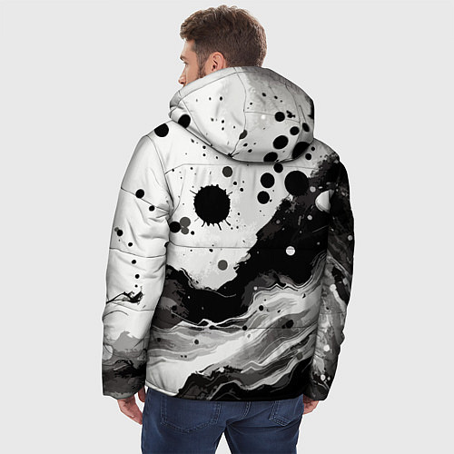 Мужская зимняя куртка Чёрно-белая абстракция - кляксы / 3D-Черный – фото 4