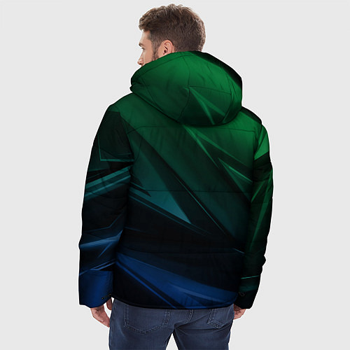 Мужская зимняя куртка Зелено-синие абстрактные объемные полосы / 3D-Черный – фото 4