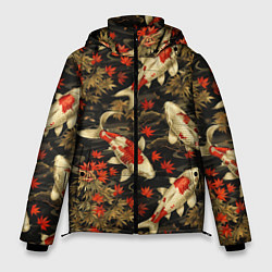 Куртка зимняя мужская Карпы кои и кленовые листья, цвет: 3D-черный