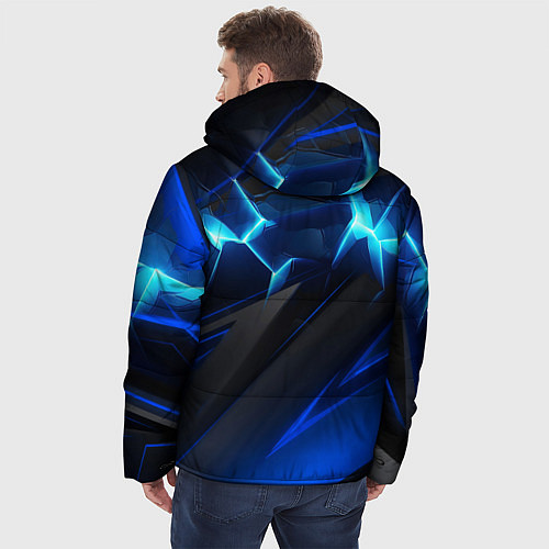 Мужская зимняя куртка Абстракция синяя из градиента и линий / 3D-Черный – фото 4