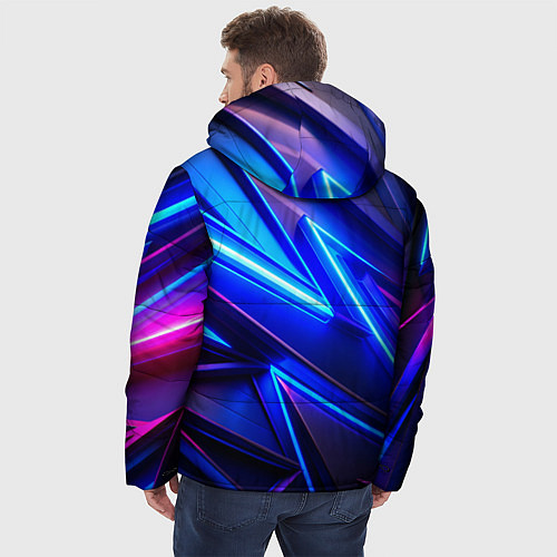 Мужская зимняя куртка Яркие неоновые геометрические линии / 3D-Светло-серый – фото 4