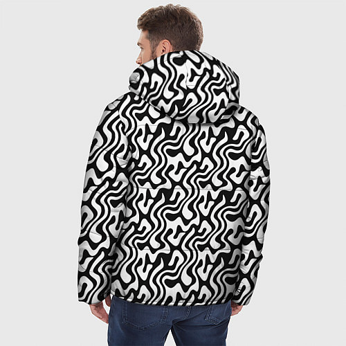 Мужская зимняя куртка Черно-белый узор с абстрактными линиями / 3D-Черный – фото 4