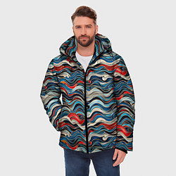 Куртка зимняя мужская Разноцветные абстрактные волны, цвет: 3D-светло-серый — фото 2