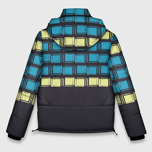 Мужская зимняя куртка Голубые и мятные квадраты на темном / 3D-Светло-серый – фото 2