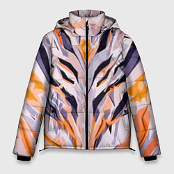 Куртка зимняя мужская Чёрно-бело-оранжевая абстракция, цвет: 3D-светло-серый