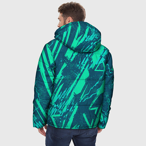 Мужская зимняя куртка Абстракция геометрический светло зеленый паттерн / 3D-Черный – фото 4