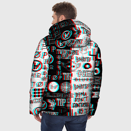 Мужская зимняя куртка Twenty one pilots glitch pattern / 3D-Красный – фото 4