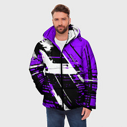 Куртка зимняя мужская Diagonal black and white stripes on a purple backg, цвет: 3D-черный — фото 2