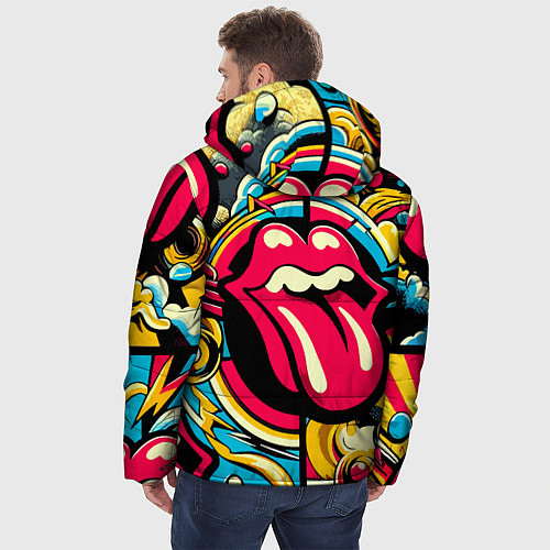 Мужская зимняя куртка Rolling Stones logo - pop art pattern / 3D-Черный – фото 4