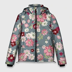 Куртка зимняя мужская Цветочки, цвет: 3D-черный