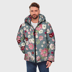 Куртка зимняя мужская Цветочки, цвет: 3D-черный — фото 2