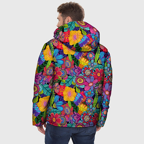 Мужская зимняя куртка Яркие цветы / 3D-Черный – фото 4