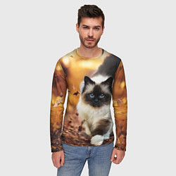 Лонгслив мужской Котик в листьях, цвет: 3D-принт — фото 2