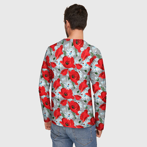 Мужской лонгслив Цветущие маки / 3D-принт – фото 4