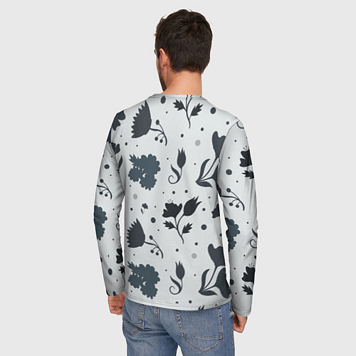 Мужской лонгслив Чёрно-белые цветы / 3D-принт – фото 4