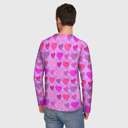 Мужской лонгслив Розовые сердечки / 3D-принт – фото 4