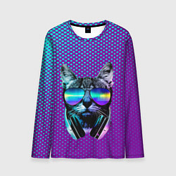 Лонгслив мужской Кот очки наушники модный, цвет: 3D-принт