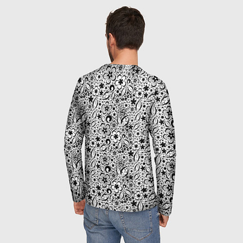 Мужской лонгслив Черное кружево цветочное / 3D-принт – фото 4