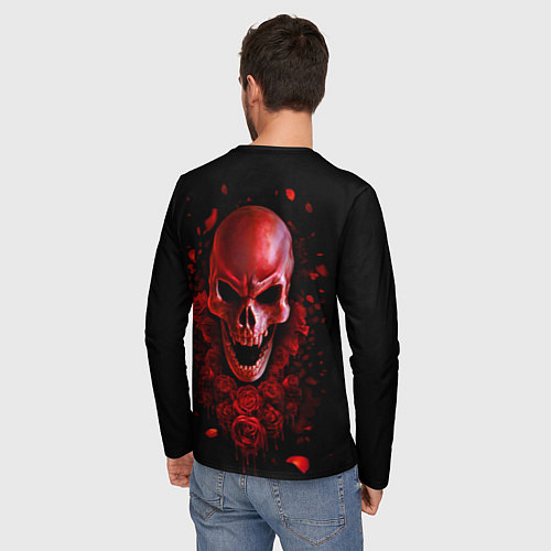 Мужской лонгслив Красный череп в кровавых розах / 3D-принт – фото 4