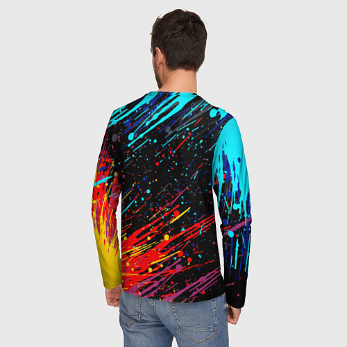 Мужской лонгслив Cyberpunk 2077 Цветные брызги / 3D-принт – фото 4