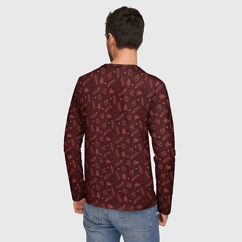 Мужской лонгслив НОВОГОДНИЙ БОРДОВЫЙ ПАТТЕРН / 3D-принт – фото 4
