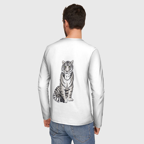 Мужской лонгслив Сидящая белая тигрица / 3D-принт – фото 4