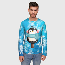 Лонгслив мужской Пингвин - эскимо Новый год, цвет: 3D-принт — фото 2