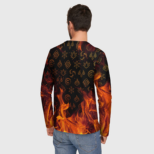 Мужской лонгслив GENSHIN IMPACT FIRE SYMBOL ОГНЕННАЯ СТИХИЯ / 3D-принт – фото 4
