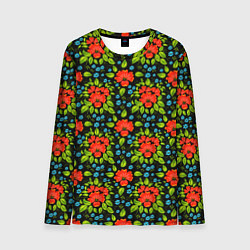 Лонгслив мужской Цветы хохлома, цвет: 3D-принт