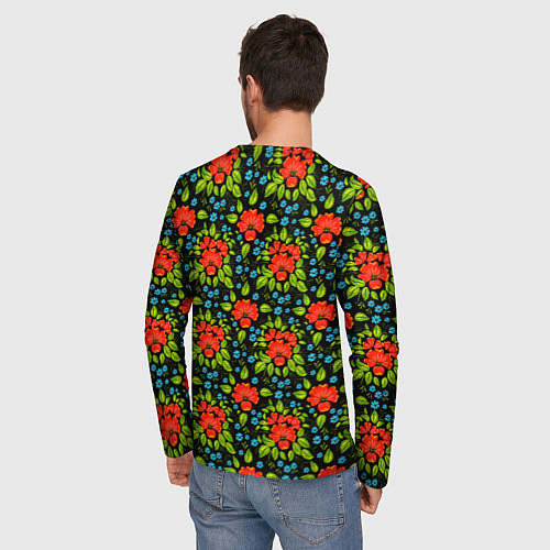 Мужской лонгслив Цветы хохлома / 3D-принт – фото 4
