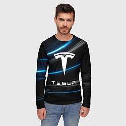 Лонгслив мужской Tesla - Неоновые полосы, цвет: 3D-принт — фото 2
