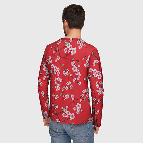 Мужской лонгслив Алая весна / 3D-принт – фото 4