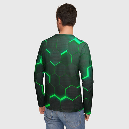 Мужской лонгслив Неоновые соты - Green / 3D-принт – фото 4