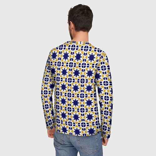 Мужской лонгслив ГЕОМЕТРИЧЕСКИЙ ОРНАМЕНТ ЖЕЛТЫЙ СИНИЙ / 3D-принт – фото 4