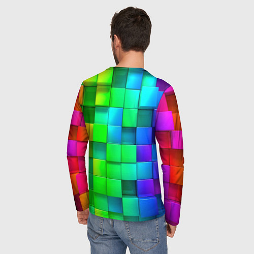 Мужской лонгслив РАЗНОЦВЕТНЫЕ КУБИКИ MULTICOLORED CUBES / 3D-принт – фото 4