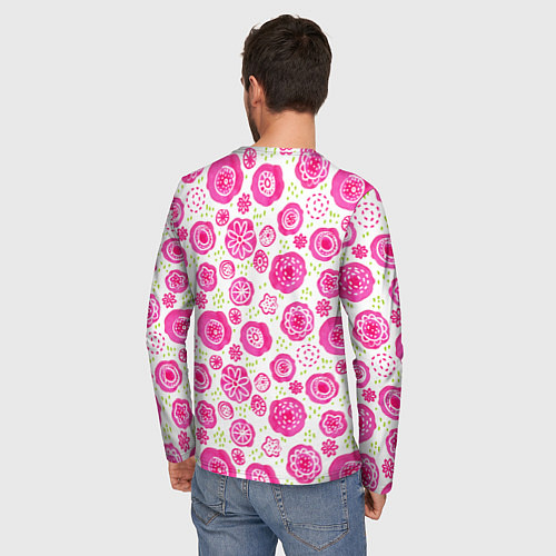 Мужской лонгслив Яркие розовые цветы в дудл стиле, абстракция / 3D-принт – фото 4