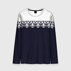 Лонгслив мужской Белое кружево на темном синем фоне, цвет: 3D-принт