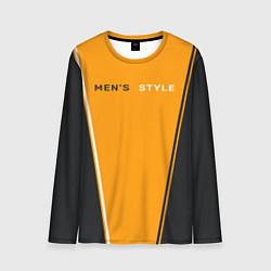 Лонгслив мужской Mens style мужской стиль - чёрный с оранжевым, цвет: 3D-принт