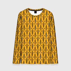 Лонгслив мужской Черно-желтый современный узор Листья, цвет: 3D-принт