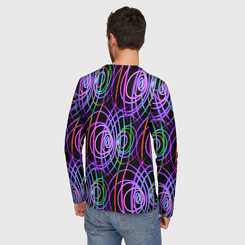 Мужской лонгслив Неоновые круги и линии - Фиолетовый / 3D-принт – фото 4