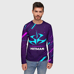 Лонгслив мужской Символ Hitman в неоновых цветах на темном фоне, цвет: 3D-принт — фото 2
