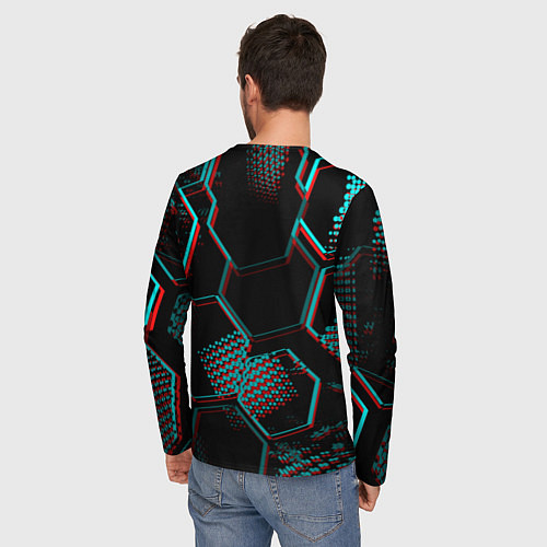 Мужской лонгслив Aston Villa FC в стиле Glitch на темном фоне / 3D-принт – фото 4