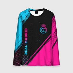 Лонгслив мужской Real Madrid - neon gradient: символ и надпись верт, цвет: 3D-принт