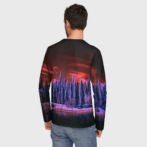 Мужской лонгслив Абстрактный фиолетовый лес и тёмная река / 3D-принт – фото 4